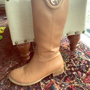 Tory Burch leather boots, saddle/chestnut color.